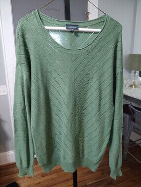 Modcloth Sage Green Chevron Knit Scoop Neck Sweater